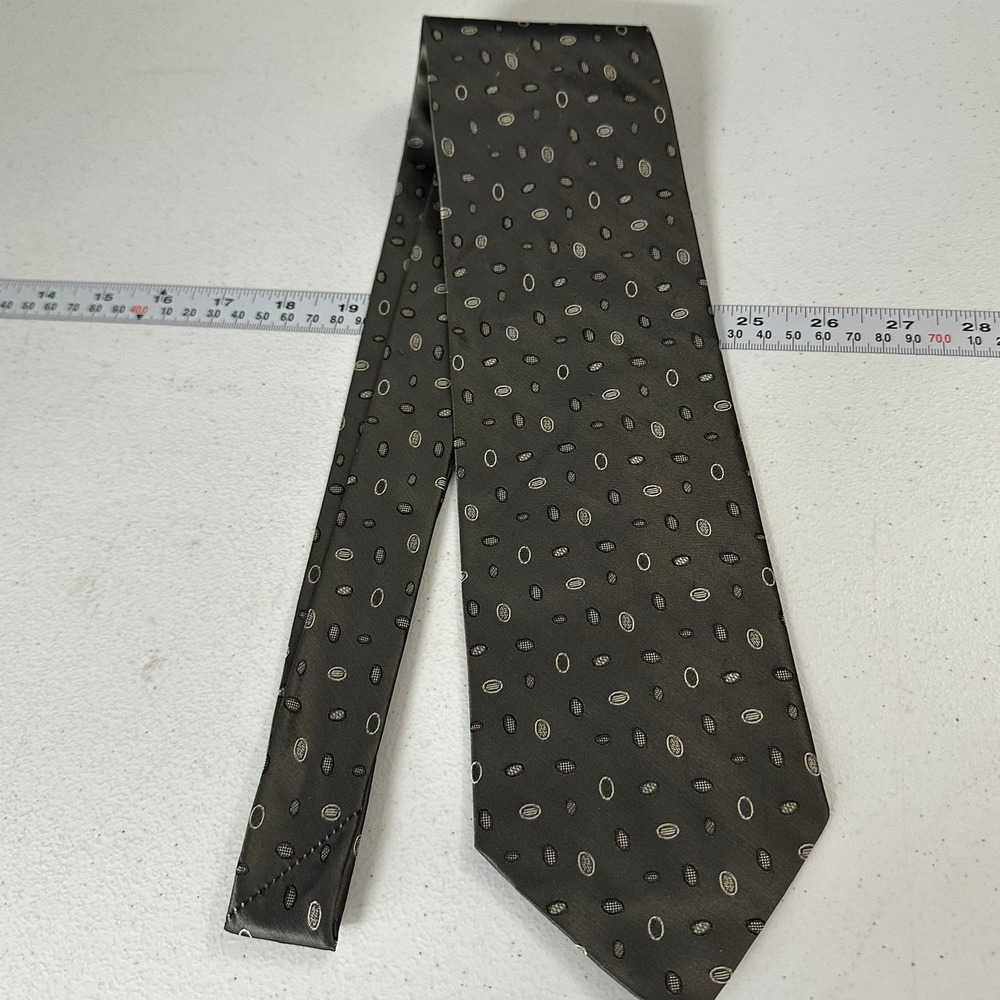 Principe Italy Mens Silk Tie Grey Taupe Geometric Oval Pattern Necktie Wedding